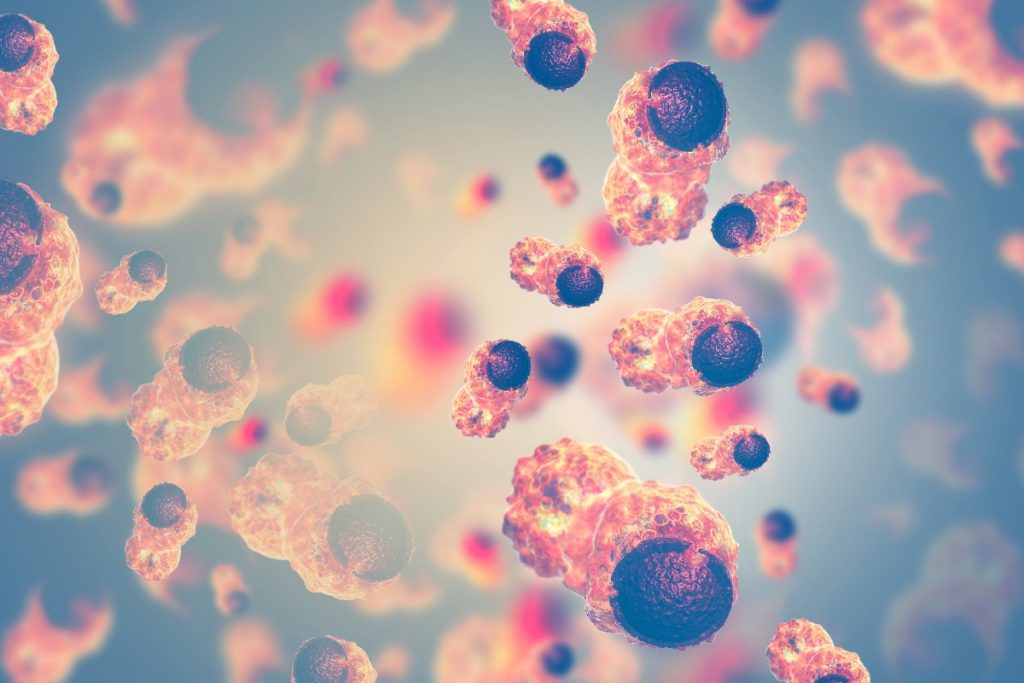 Krebszellen auf wissenschaftlichem Hintergrund.3D-Illustration