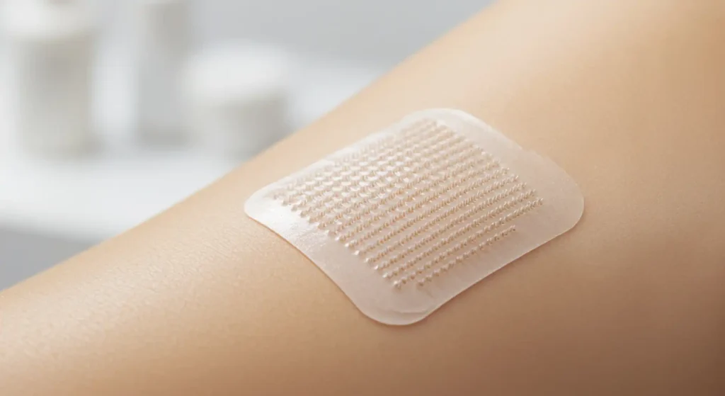 KI Bild eines Mikroneedle-Pflasters auf der Haut