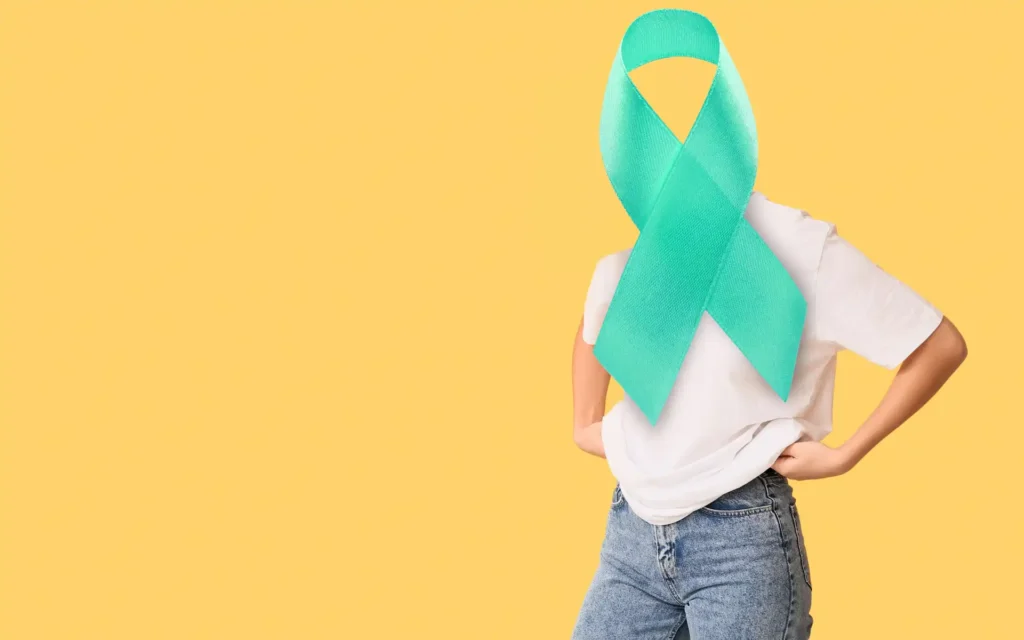 Frau mit Bewusstseinsband statt Kopf