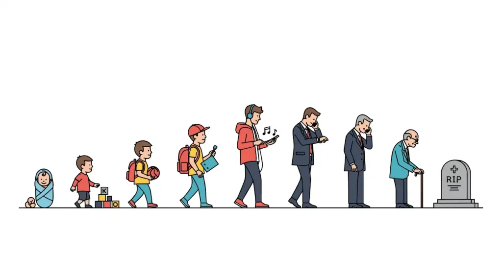 Grafik von Geburt bis Tod