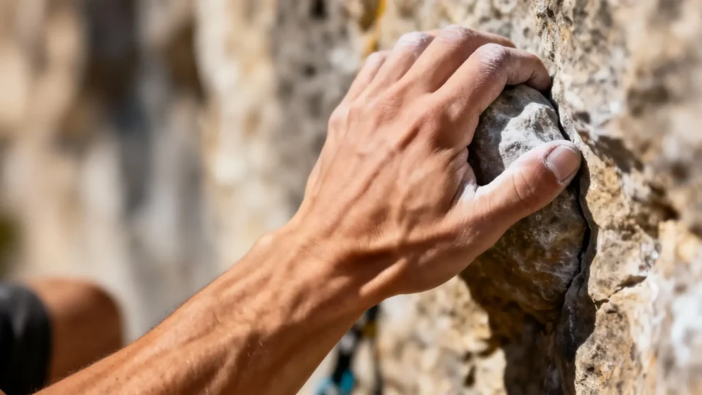 Starke Männerhand am Felsen