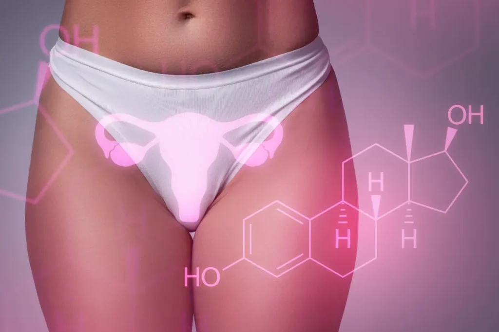 Chemische Formel für Östrogen über Frauenunterleib