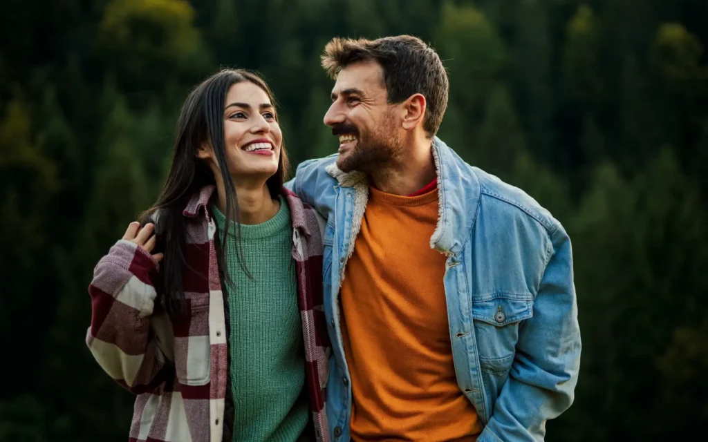 Ein Paar geht in der Natur spazieren