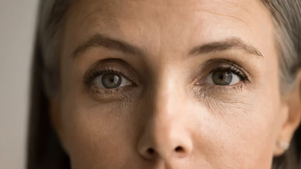 Die Augen einer grauhaarigen schönen Frau