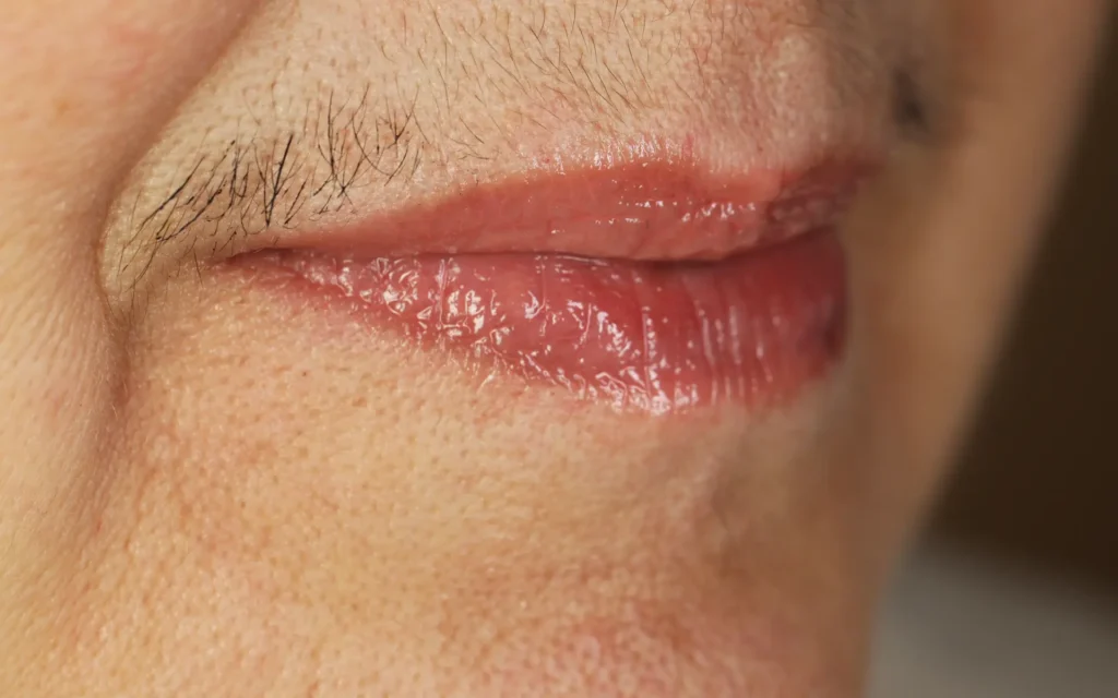 Nahaufnahme eines Oberlippenbartes bei einer Frau