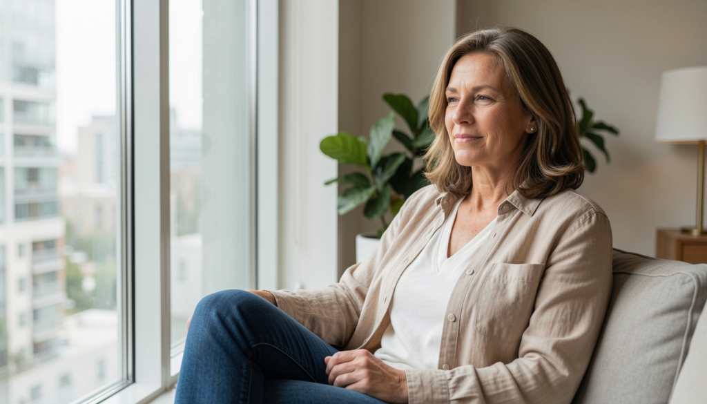 Femme autour de 50 ans réfléchissant aux changements liés à la perte de désir après la ménopause