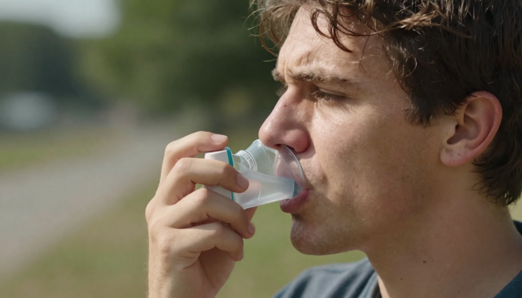 Personne asthmatique en difficulté respiratoire pendant une canicule