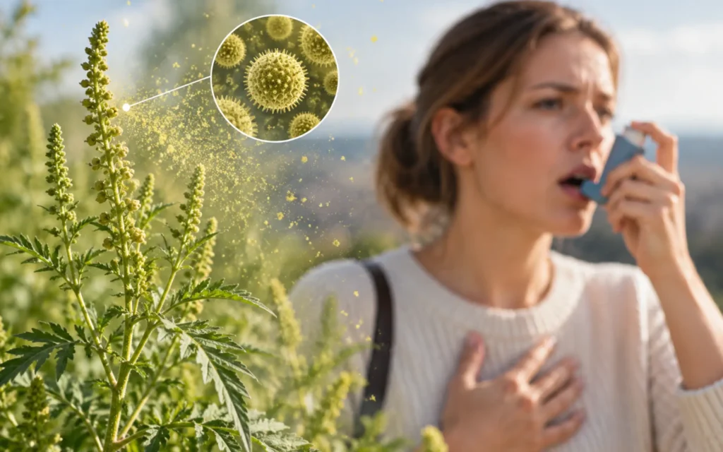 Frau im Freien während der herbstlichen Pollensaison
