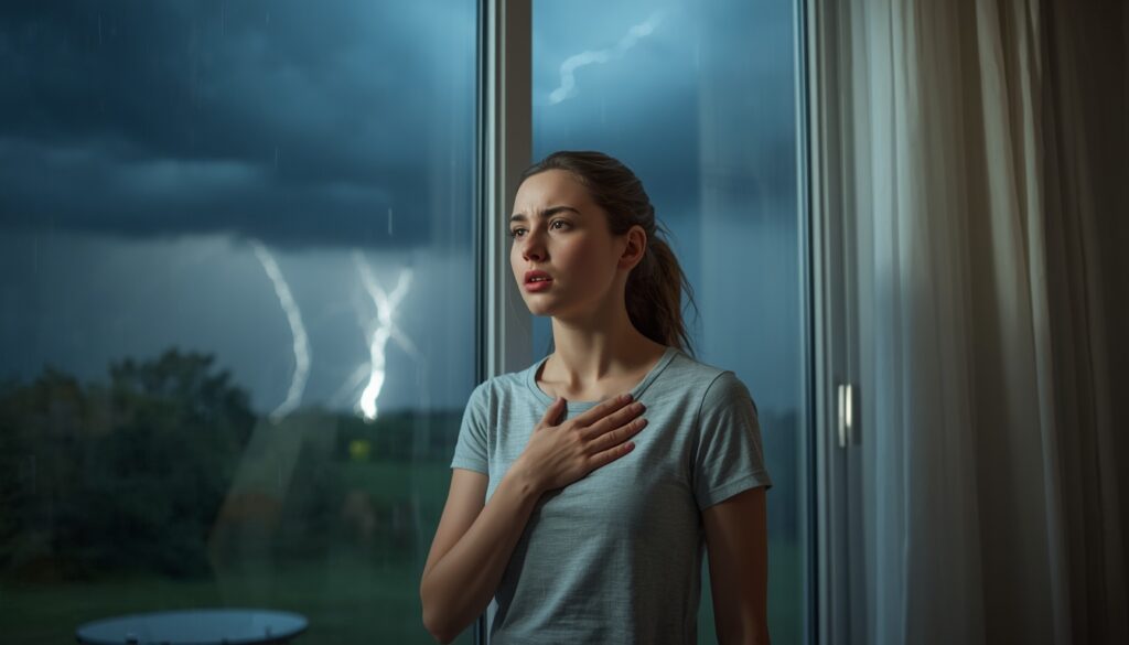 Femme asthmatique à l’intérieur pendant un orage