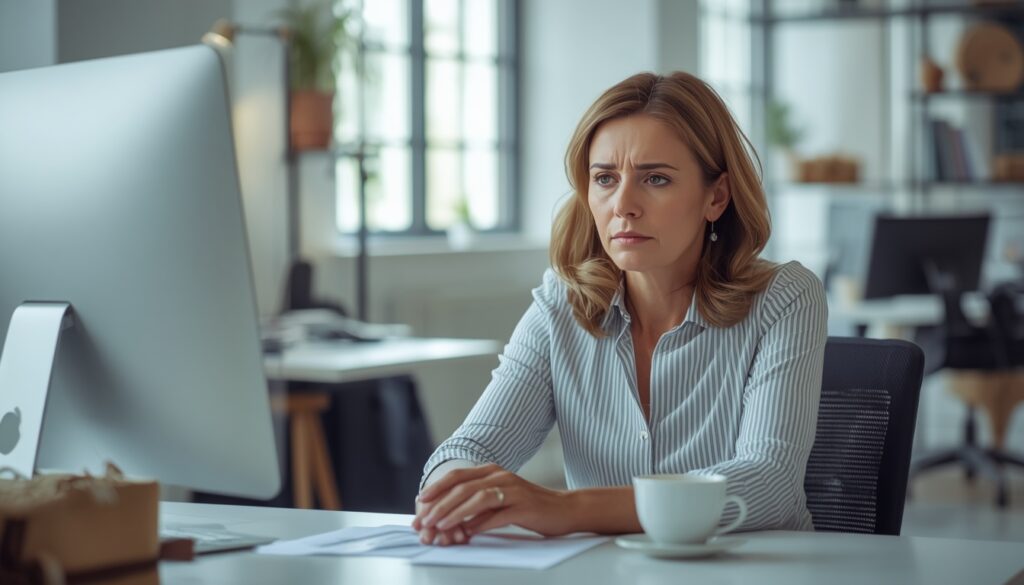 Femme qui a l'air déprimé, de retour au travail après les vacances !