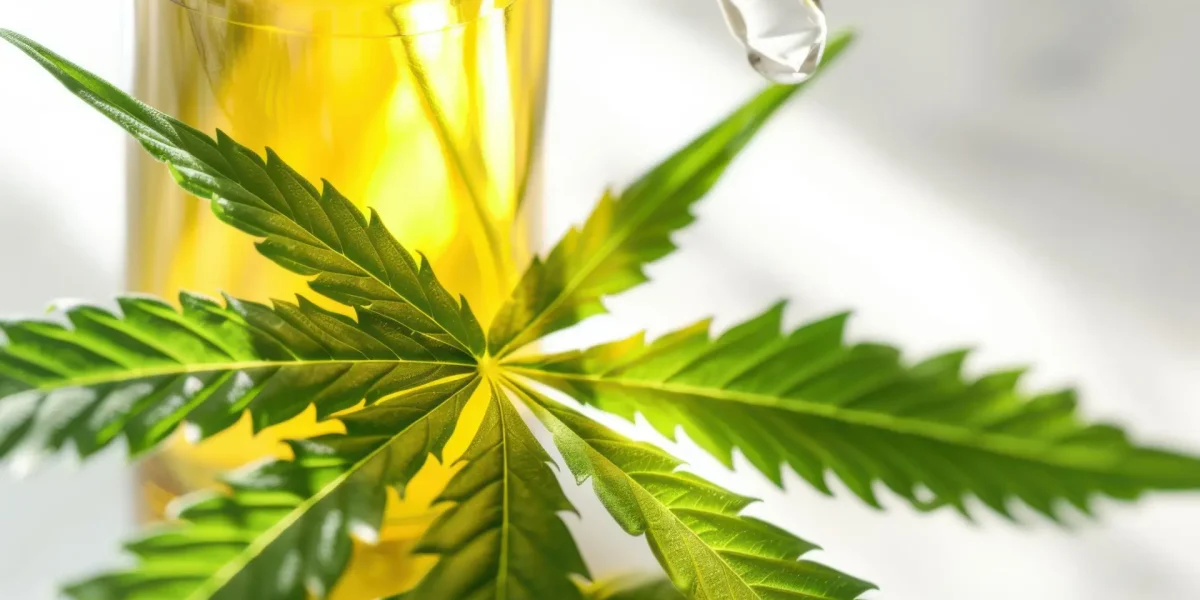 CBD-Öl mit Pipette und Cannabisblatt