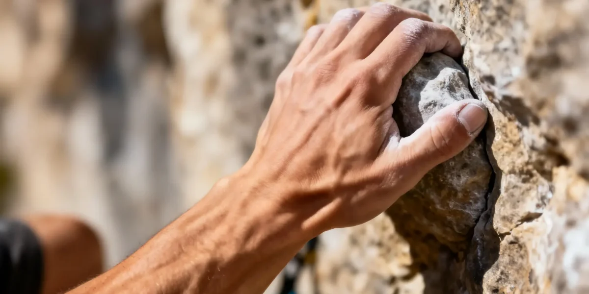 Starke Männerhand am Felsen