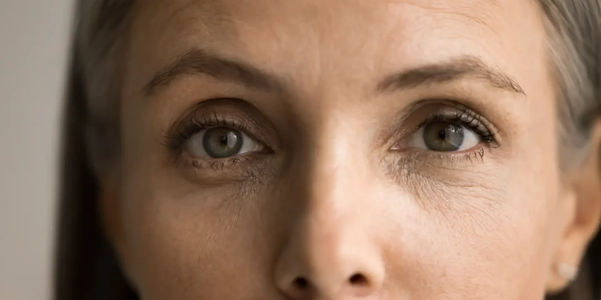 Die Augen einer grauhaarigen schönen Frau