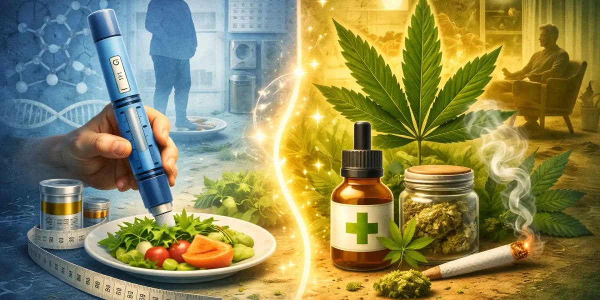 KI Grafik mit Abnehmspritze und medizinischem Cannabis