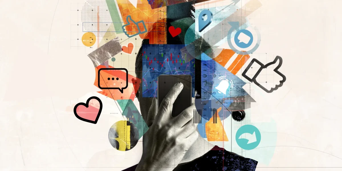 Digitale Sucht auf dem Handy Collage