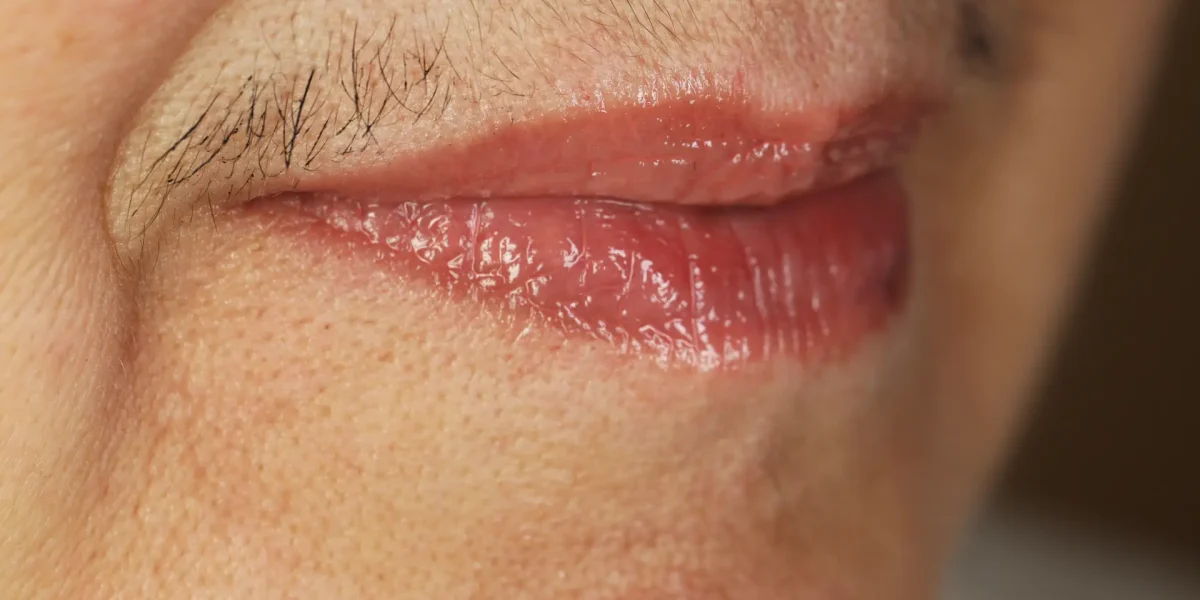 Nahaufnahme eines Oberlippenbartes bei einer Frau