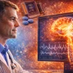 KI erstelltes Bild von Arzt, der einen Hirnscan am Computer untersucht