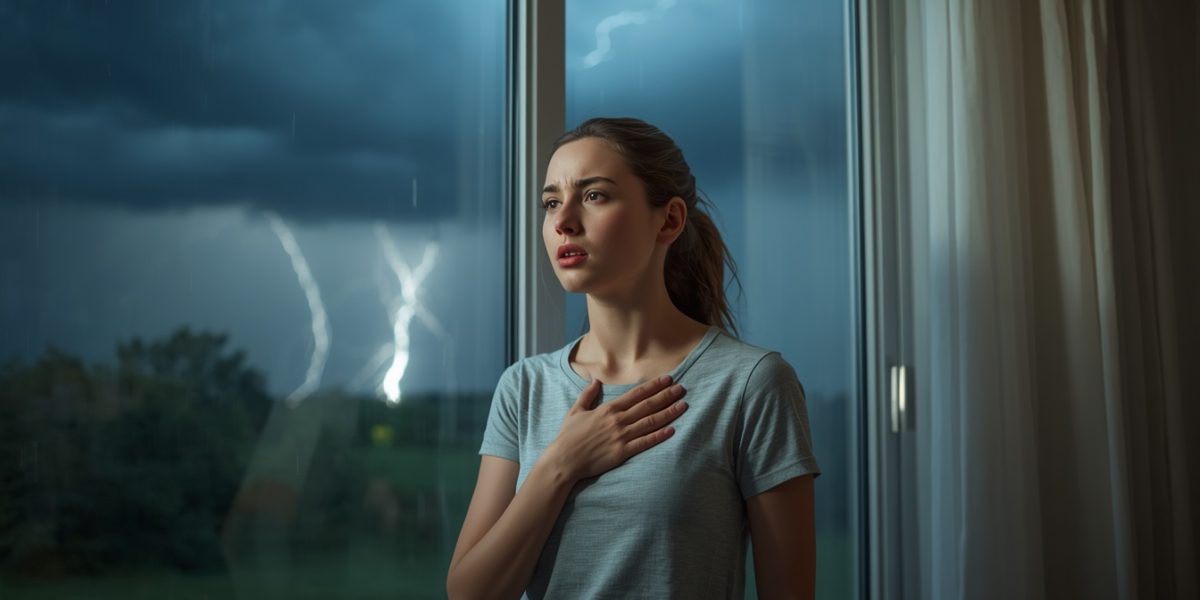 Femme asthmatique à l’intérieur pendant un orage
