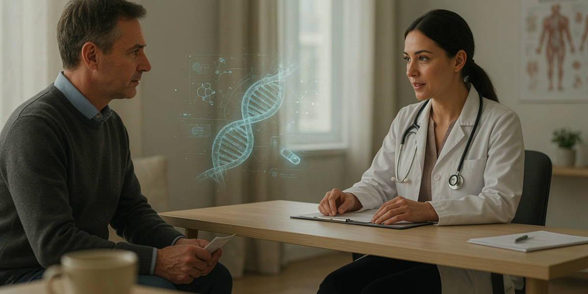 Médecin et patient face à une interface de médecine personnalisée