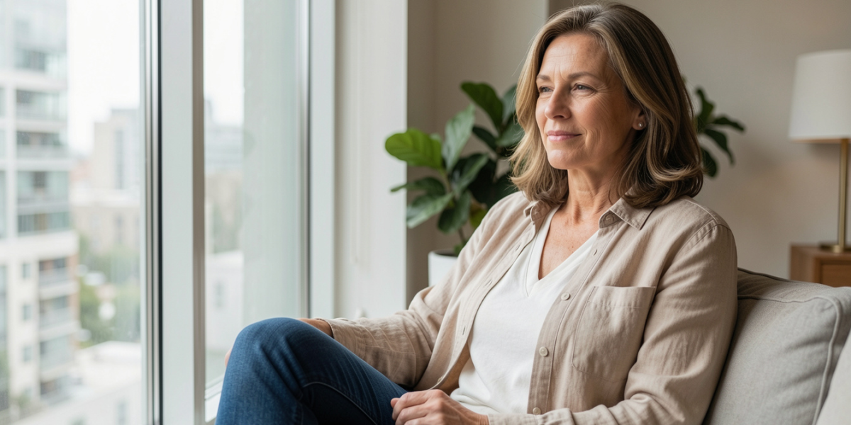 Femme autour de 50 ans réfléchissant aux changements liés à la perte de désir après la ménopause